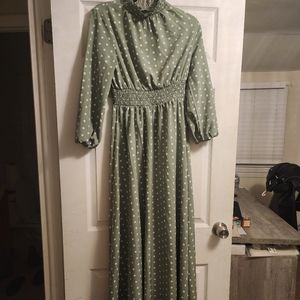 Green polka dot maxi dress